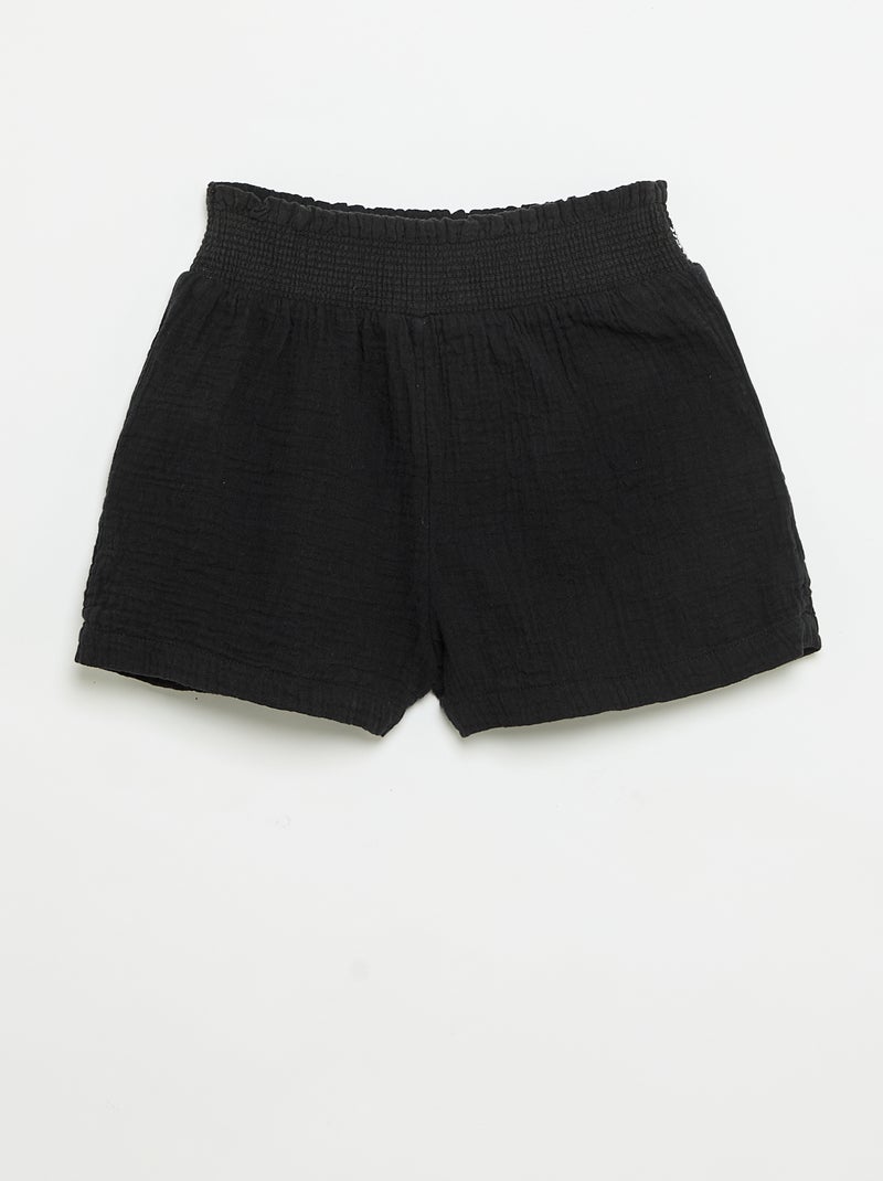 Short ricamato in garza di cotone Nero - Kiabi