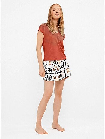 Short silhouette evasé con stampa tropicale