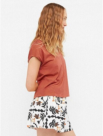 Short silhouette evasé con stampa tropicale