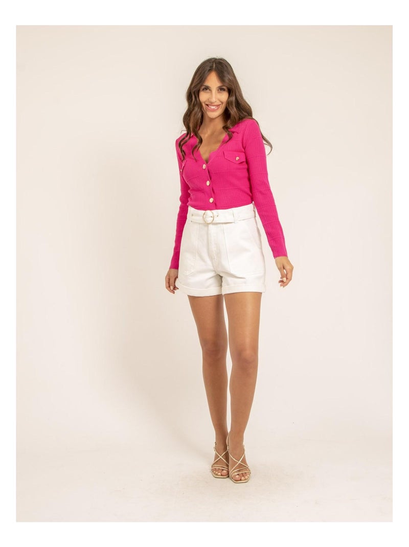 Short taille haute avec ceinture XABEILLE Bianco - Kiabi