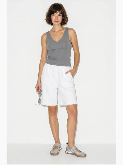 Shorts a gamba ampia a vita alta in misto cotone lucci - Kiabi Shorts a gamba ampia a vita alta in misto cotone lucci - Kiabi