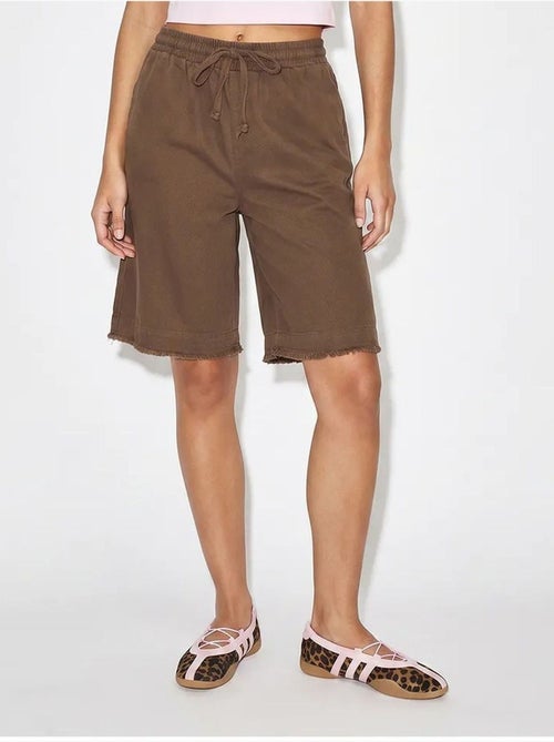 Shorts a gamba ampia a vita alta in misto cotone lucci - Kiabi Shorts a gamba ampia a vita alta in misto cotone lucci - Kiabi
