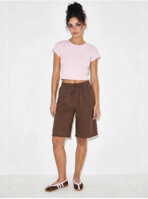 Shorts a gamba ampia a vita alta in misto cotone lucci - Kiabi Shorts a gamba ampia a vita alta in misto cotone lucci - Kiabi