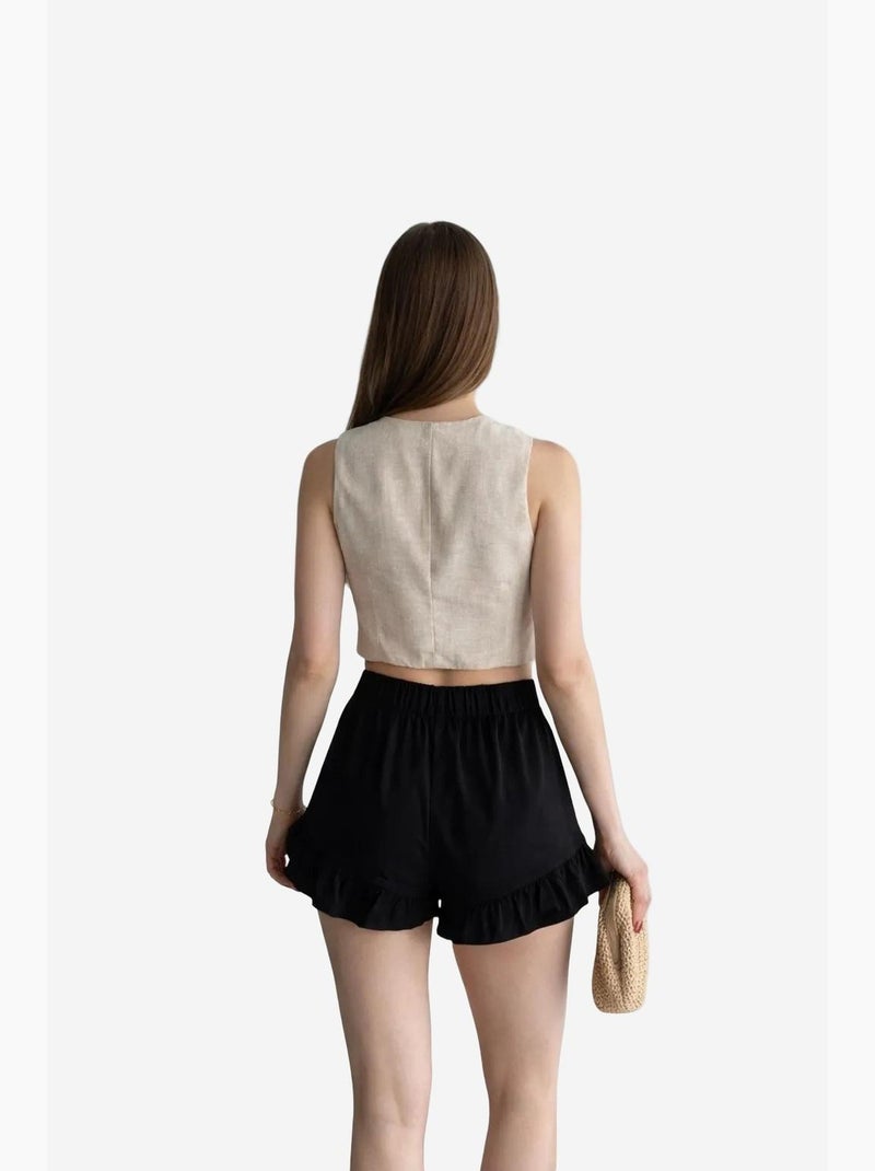 Shorts a gamba larga a vita alta con volant my fashion Nero - Kiabi