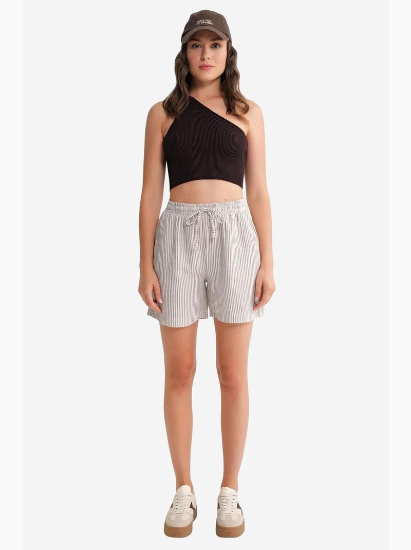 Shorts a righe a vita alta con gamba ampia mixray Marrone chiaro - Kiabi