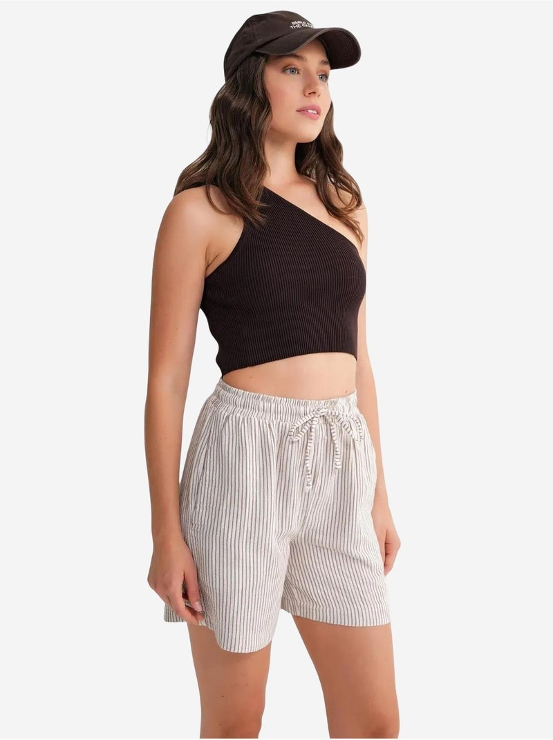 Shorts a righe a vita alta con gamba ampia mixray Marrone chiaro - Kiabi
