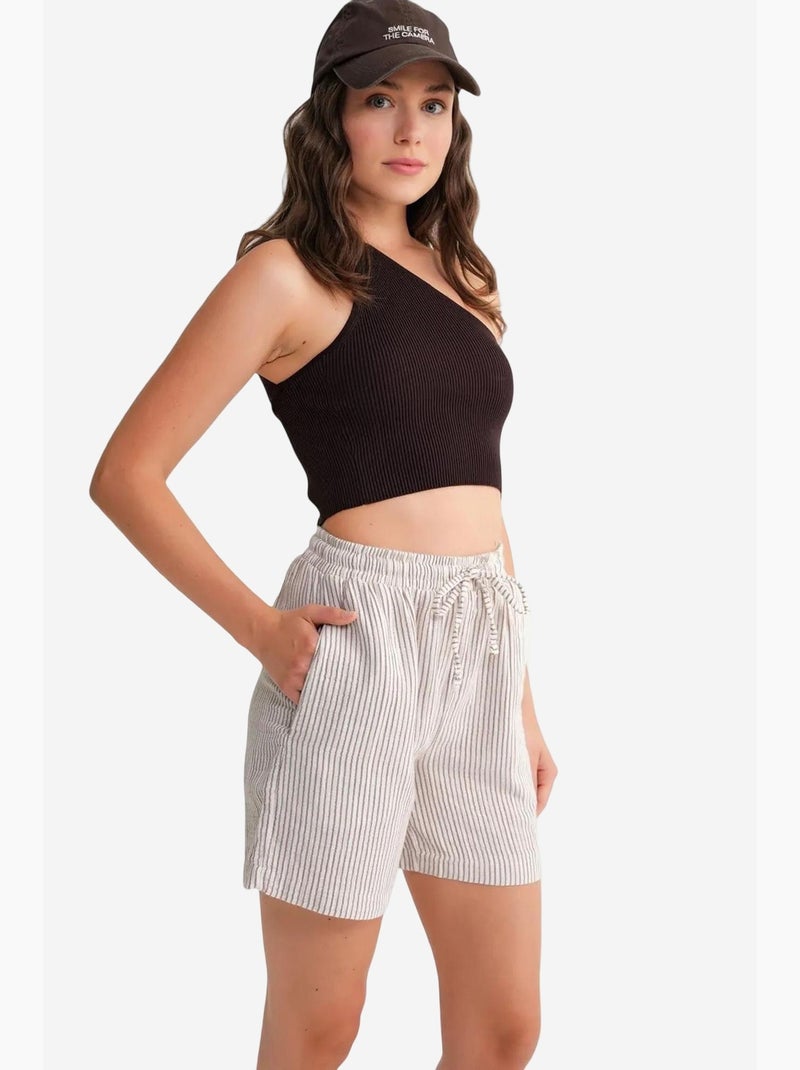 Shorts a righe a vita alta con gamba ampia mixray Marrone chiaro - Kiabi