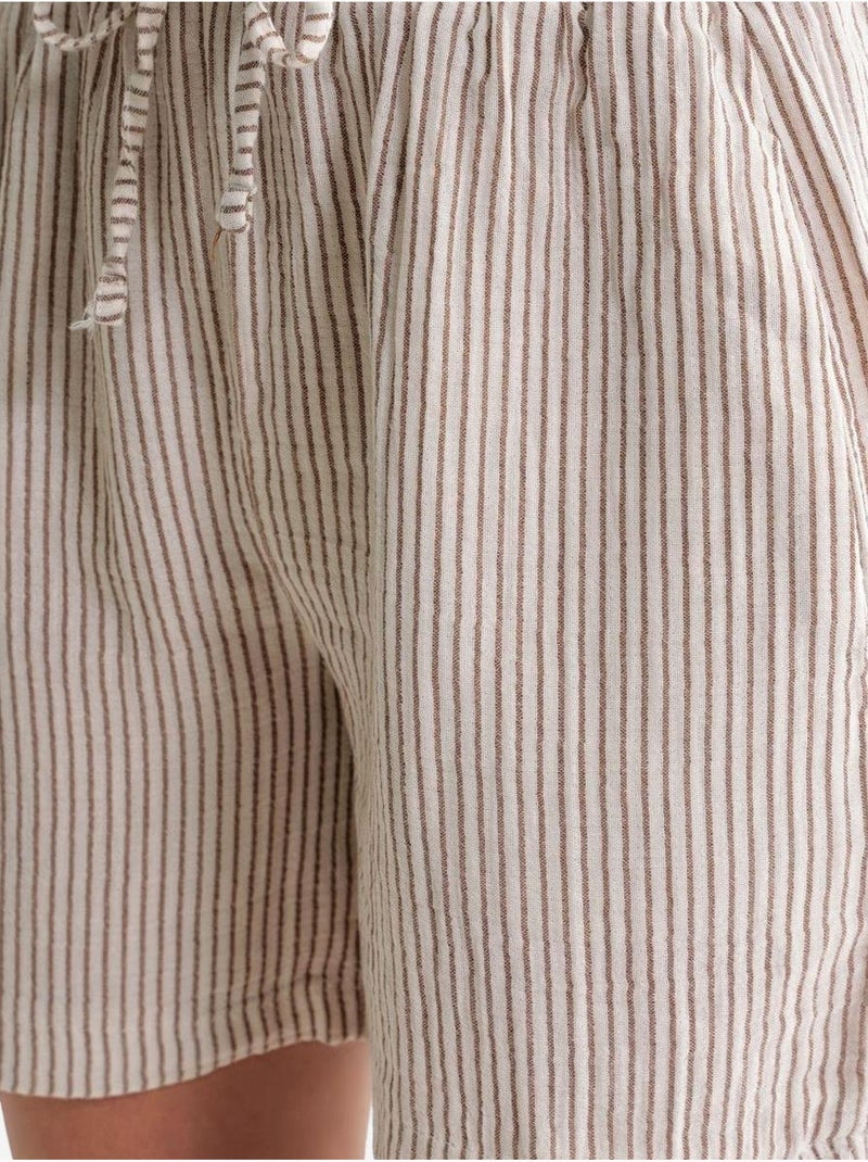 Shorts a righe a vita alta con gamba ampia mixray Marrone chiaro - Kiabi