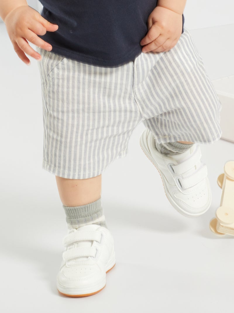 Shorts a righe in lino a righe bianco - Kiabi