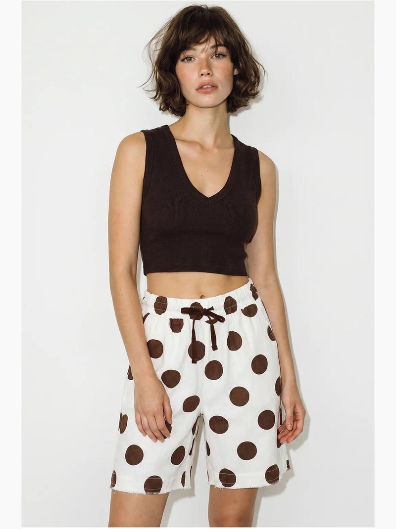 Shorts a vita alta a gamba ampia in gabardine di cotone lucci Bianco Marrone - Kiabi