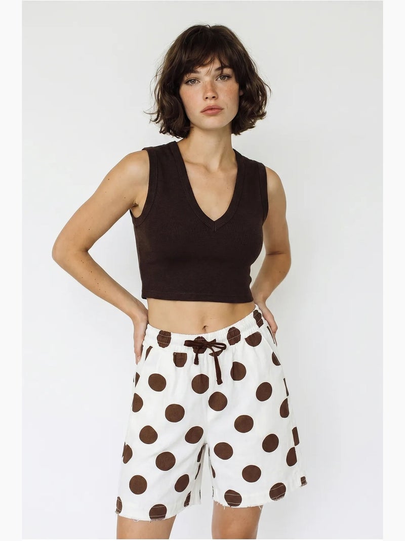 Shorts a vita alta a gamba ampia in gabardine di cotone lucci Bianco Marrone - Kiabi