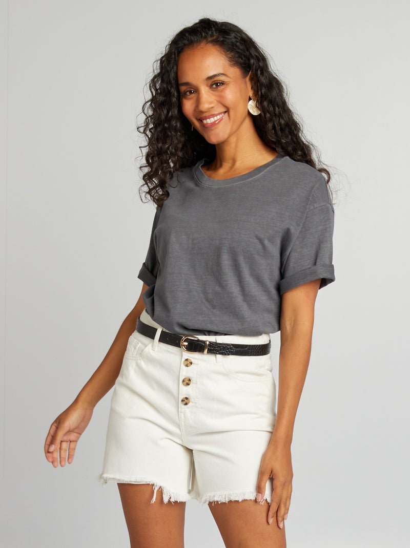 Shorts a vita alta con bottoni BIANCO - Kiabi