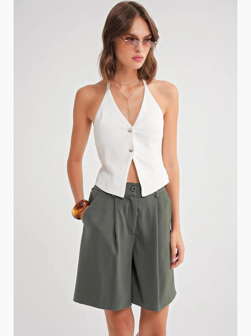 Shorts a vita alta con bottoni e tasche mixray Cachi - Kiabi