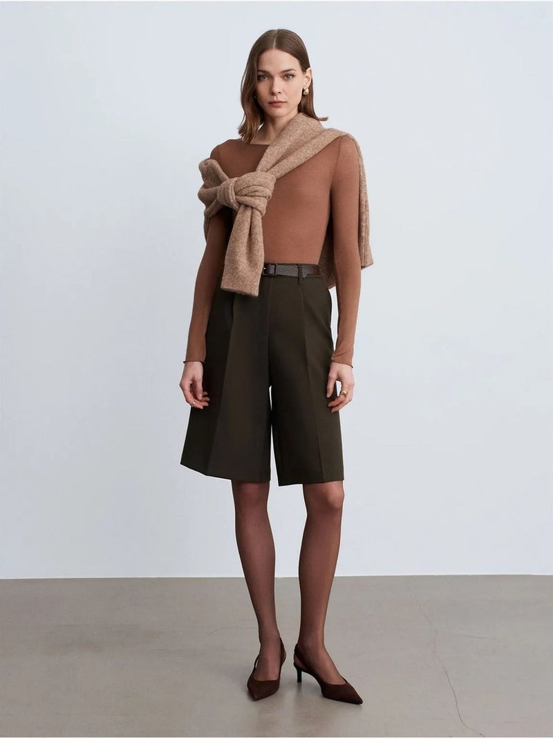 Shorts a vita alta con cintura e gamba ampia dilvin Verde kaki - Kiabi
