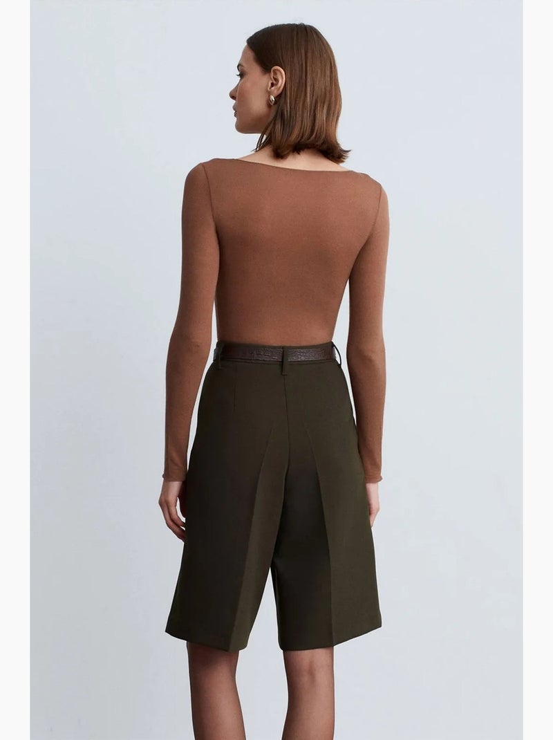 Shorts a vita alta con cintura e gamba ampia dilvin Verde kaki - Kiabi