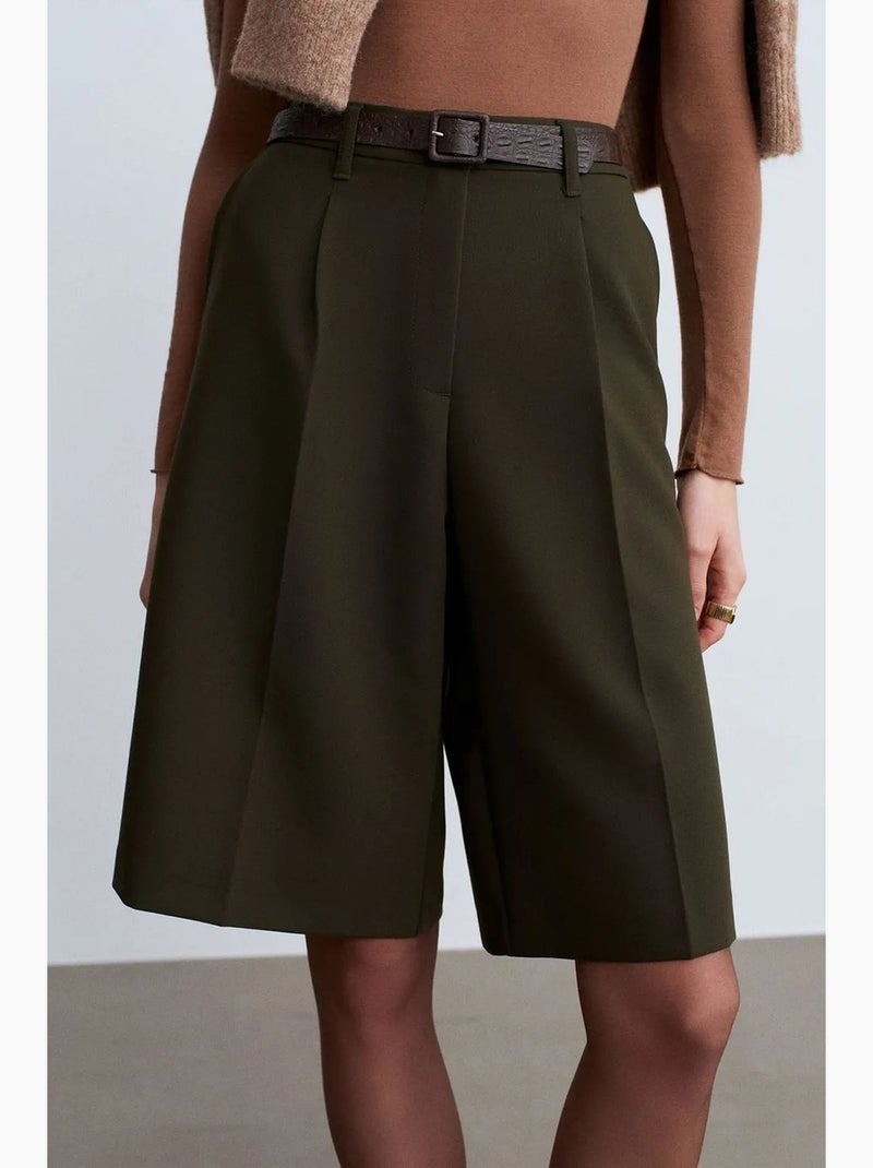 Shorts a vita alta con cintura e gamba ampia dilvin Verde kaki - Kiabi