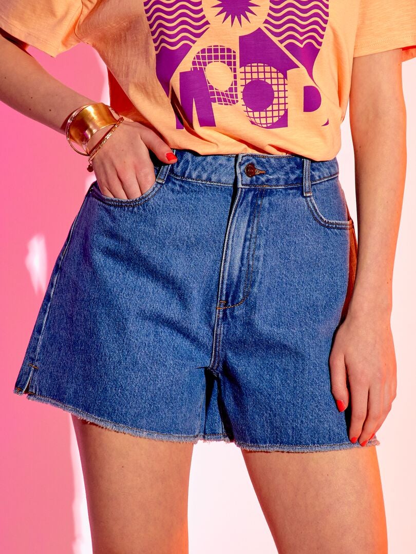 Shorts a vita alta in jeans BLU - Kiabi