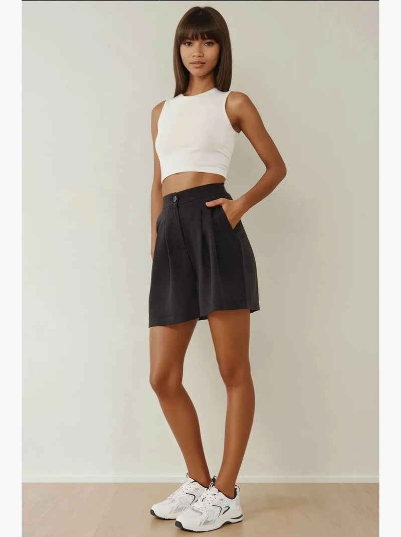 Shorts a vita alta plissettati in lyocell soft touch hiccup Nero - Kiabi