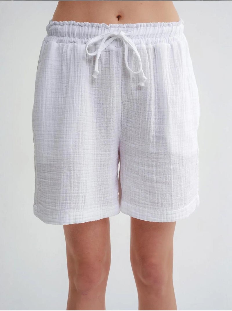 Shorts a vita alta testurizzati a gamba ampia mixray Bianco - Kiabi