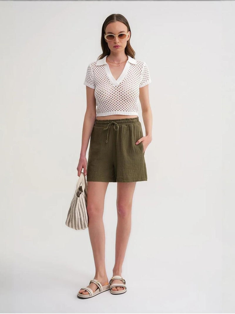 Shorts a vita alta testurizzati a gamba ampia mixray Cachi - Kiabi