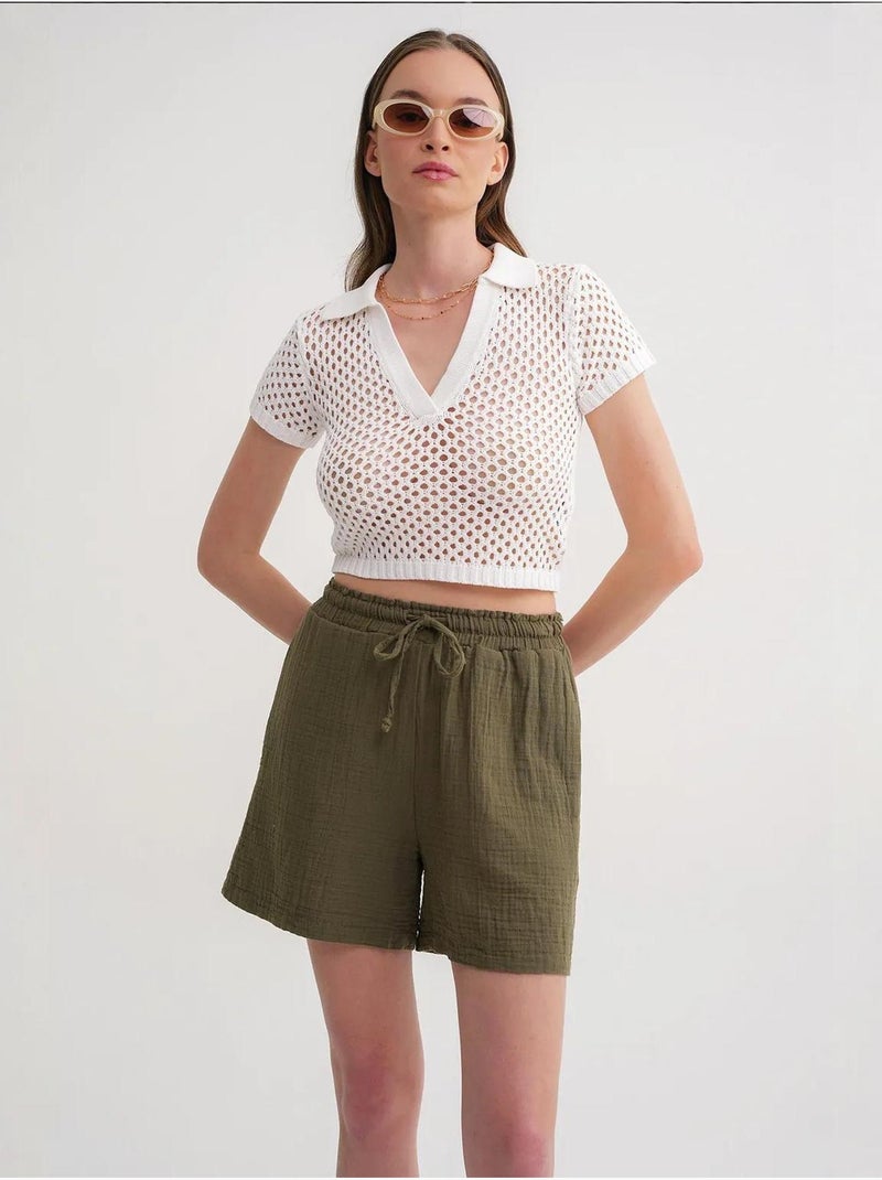 Shorts a vita alta testurizzati a gamba ampia mixray Cachi - Kiabi