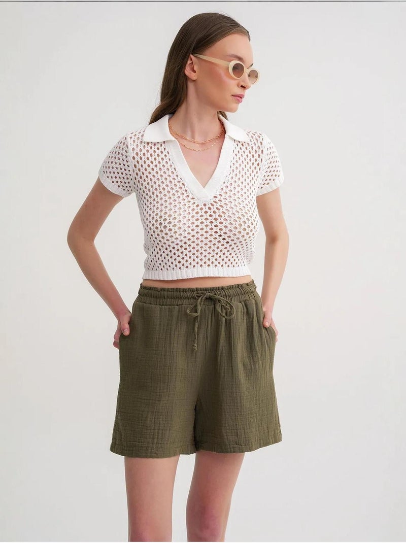 Shorts a vita alta testurizzati a gamba ampia mixray Cachi - Kiabi