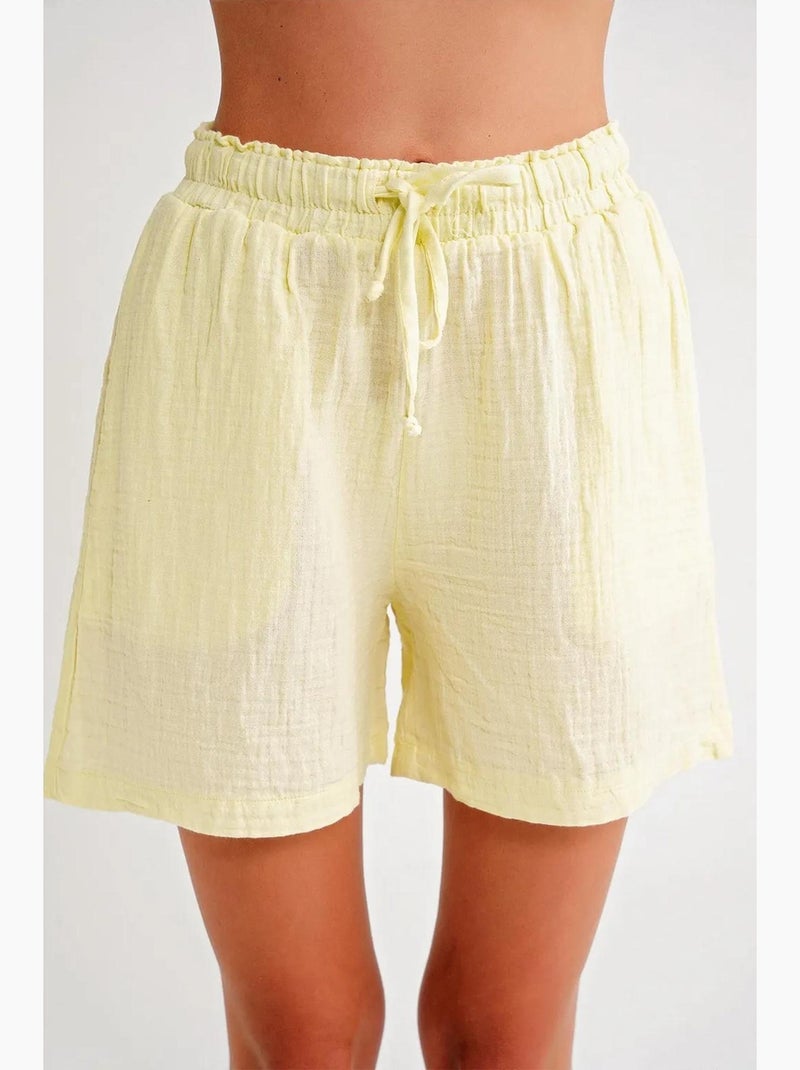 Shorts a vita alta testurizzati a gamba ampia mixray Giallo limone - Kiabi