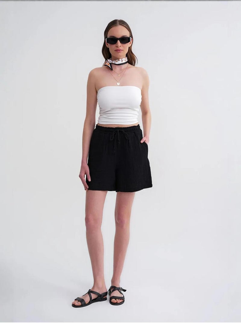 Shorts a vita alta testurizzati a gamba ampia mixray Nero - Kiabi