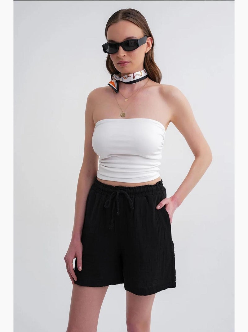 Shorts a vita alta testurizzati a gamba ampia mixray Nero - Kiabi