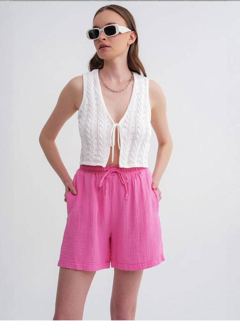 Shorts a vita alta testurizzati a gamba ampia mixray Rosa fluo/Solinotes - Kiabi