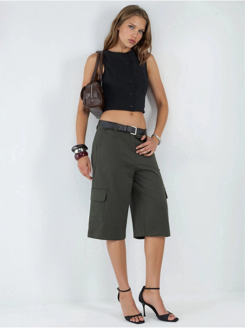 Shorts cargo a vita bassa (senza cintura) hiccup Cachi - Kiabi