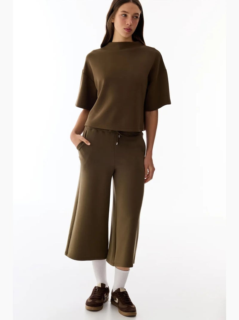 Shorts culotte in maglia jersey oversize a vita media penti Cachi - Kiabi