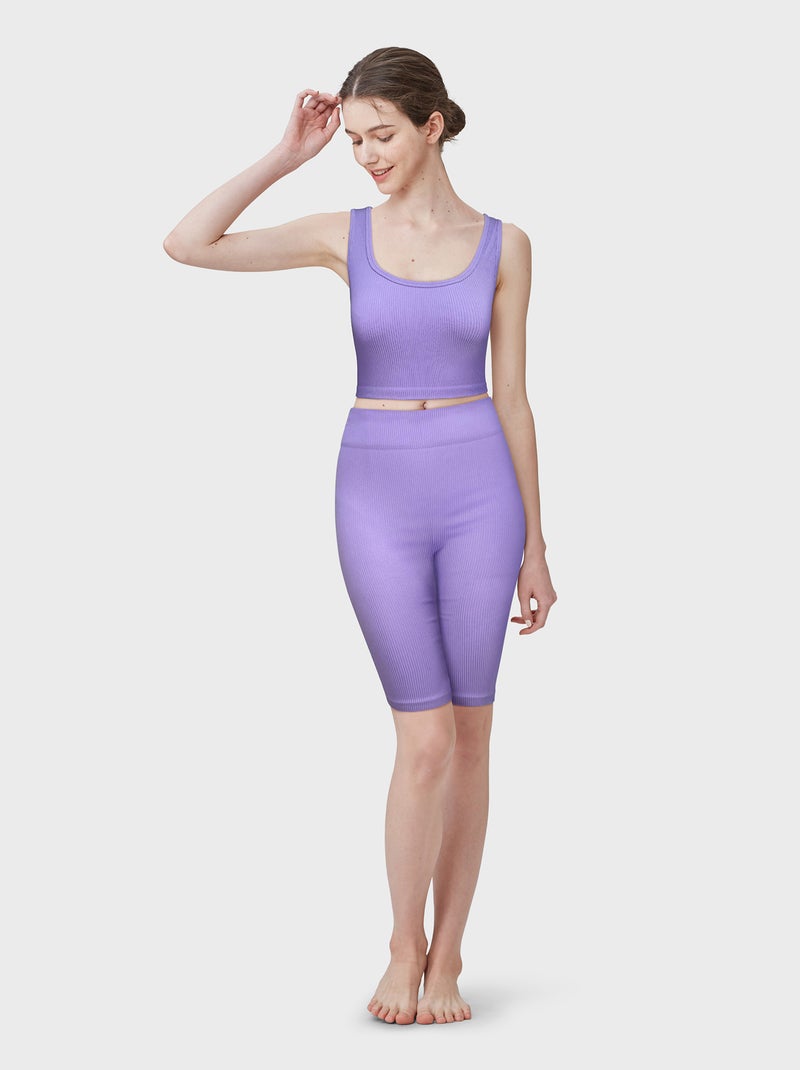 Shorts da ciclista a vita alta in maglia a coste VIOLA - Kiabi