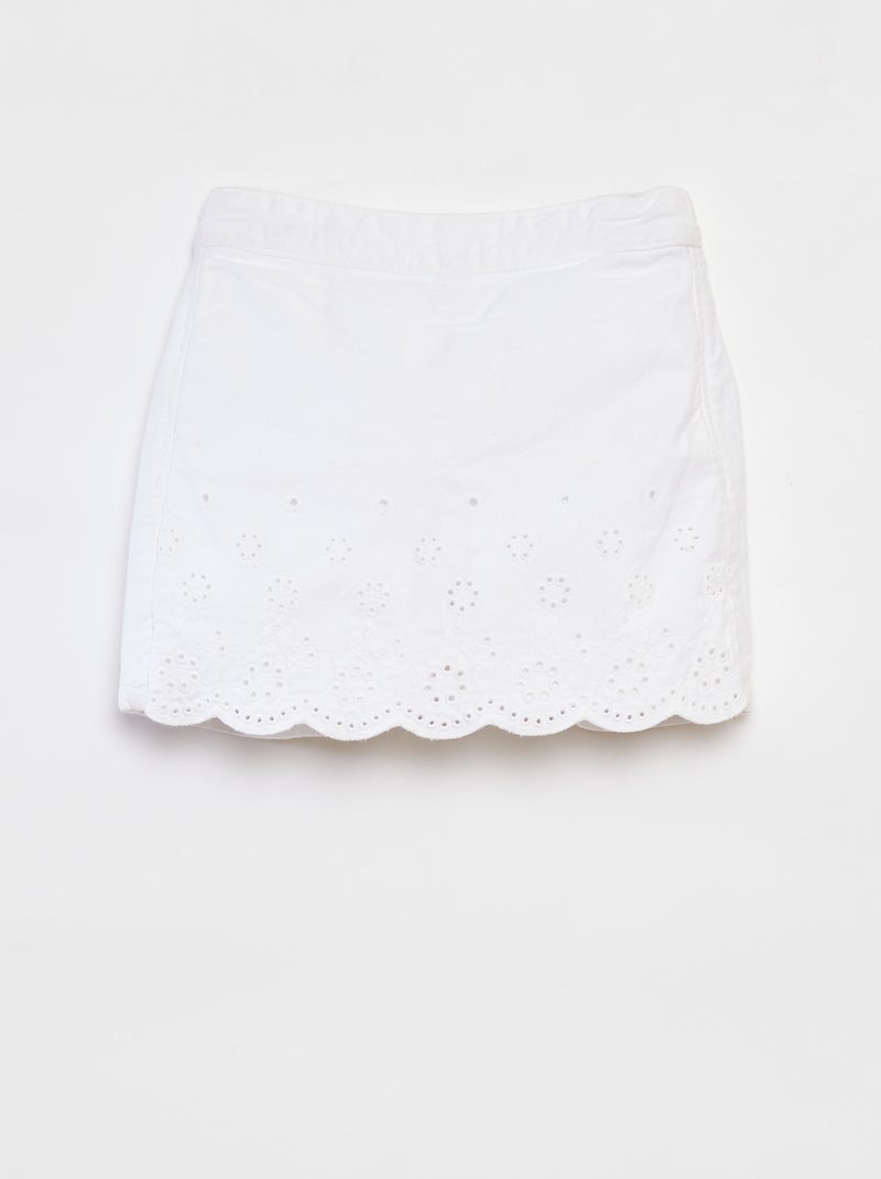 Shorts effetto gonna in denim con ricami a punto inglese bianco - Kiabi