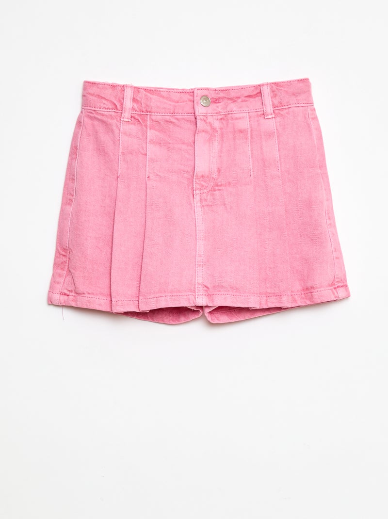 Shorts effetto gonna in denim plissettati rosa - Kiabi