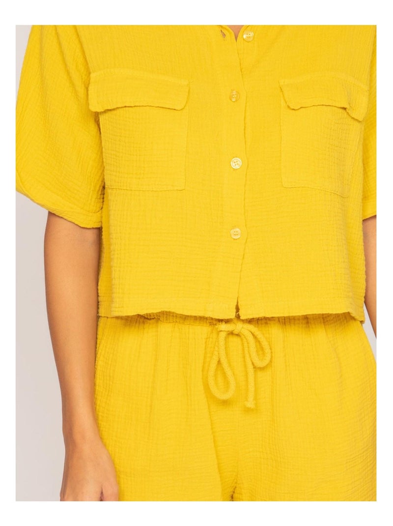 Shorts fluido in garza di cotone XONEKA Senape - Kiabi