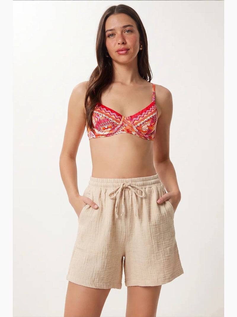 Shorts in cotone a vita alta a gamba ampia istanbul Crema - Kiabi