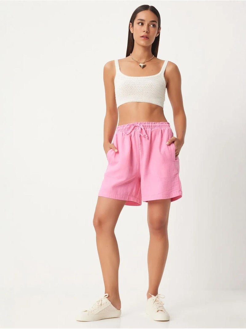 Shorts in cotone a vita alta a gamba ampia istanbul Rosa chiaro - Kiabi
