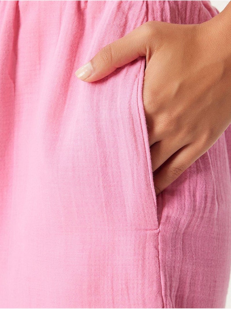 Shorts in cotone a vita alta a gamba ampia istanbul Rosa chiaro - Kiabi