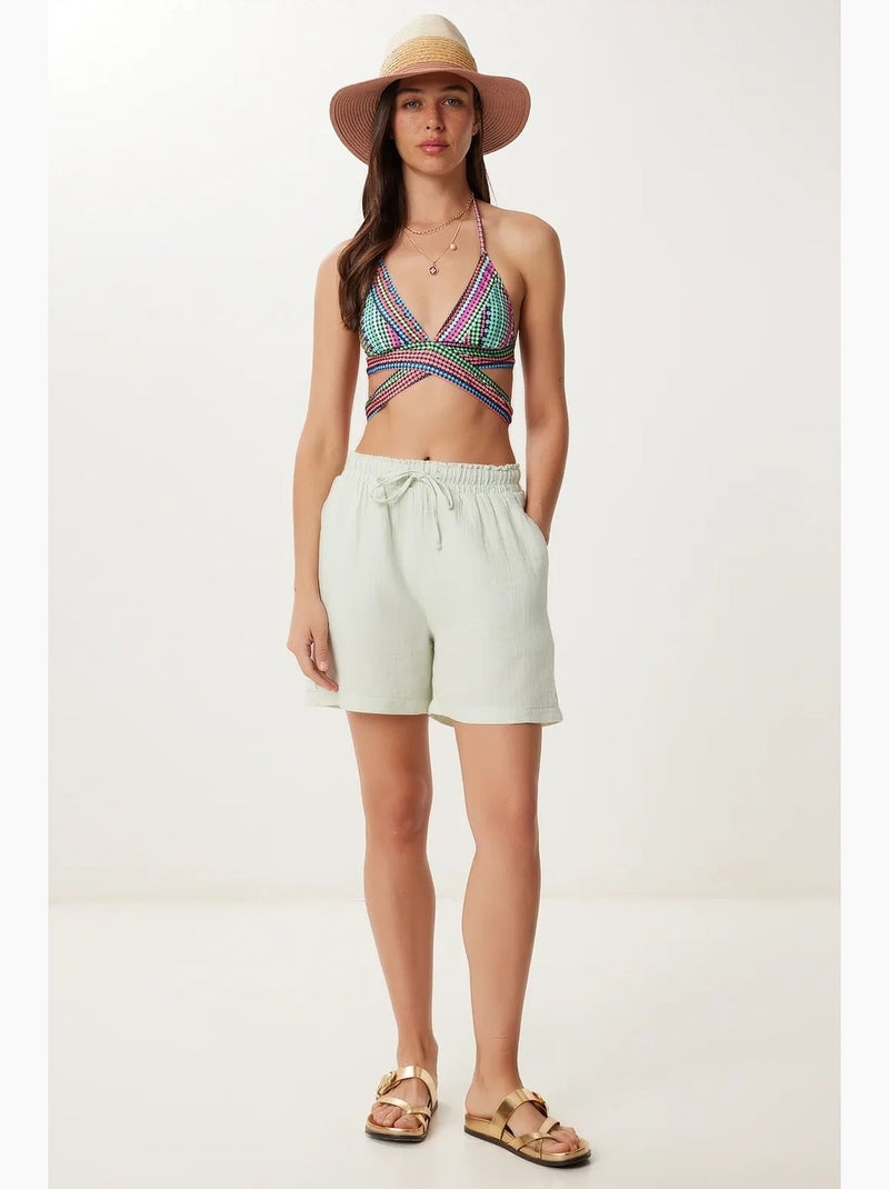 Shorts in cotone a vita alta a gamba ampia istanbul Verde menta - Kiabi