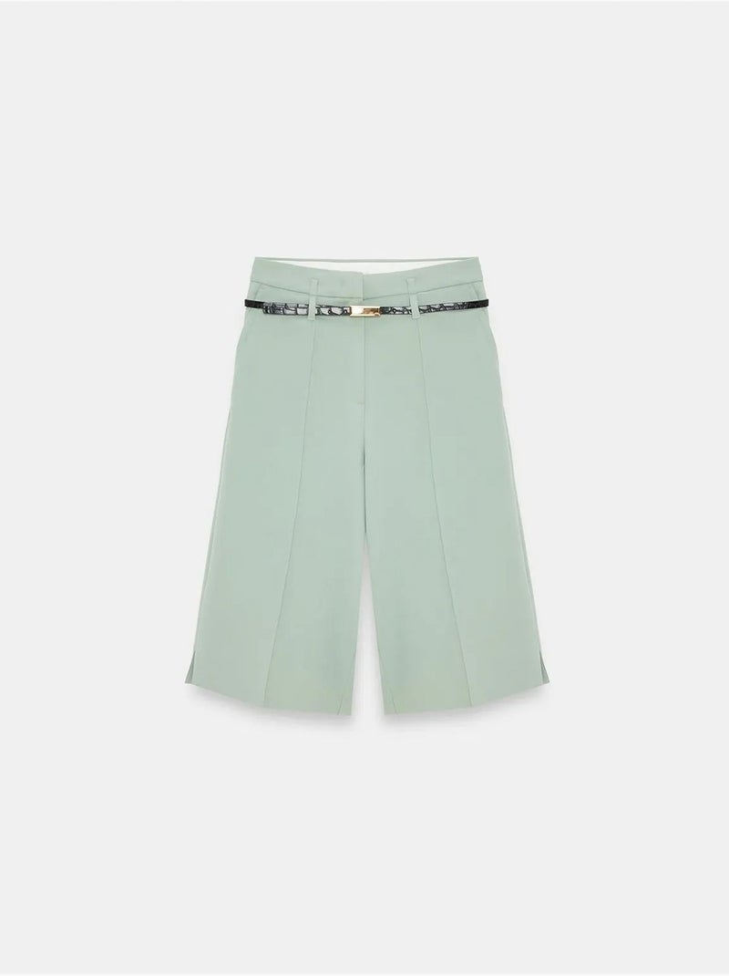 Shorts in crêpe a vita alta a gamba ampia con cintura dilvin Verde menta - Kiabi