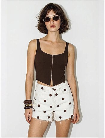 Shorts in denim a pois a vita alta lucci