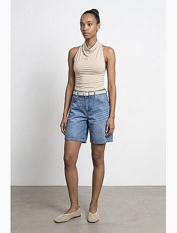 Shorts in denim a vita alta a gamba ampia con cintura dilvin