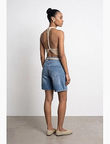 Shorts in denim a vita alta a gamba ampia con cintura dilvin