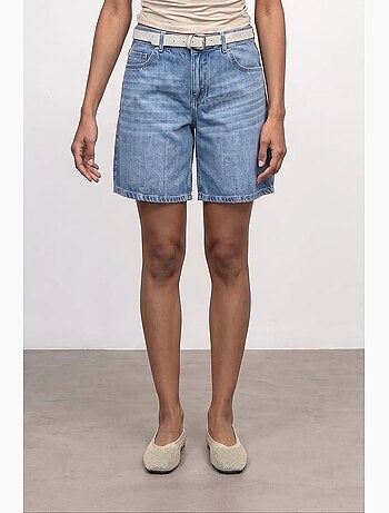 Shorts in denim a vita alta a gamba ampia con cintura dilvin