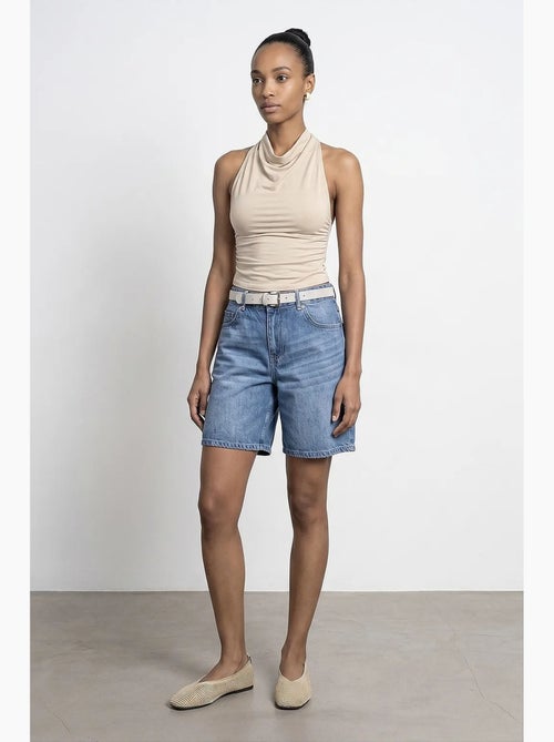 Shorts in denim a vita alta a gamba ampia con cintura dilvin - Kiabi Shorts in denim a vita alta a gamba ampia con cintura dilvin - Kiabi