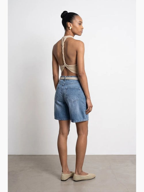 Shorts in denim a vita alta a gamba ampia con cintura dilvin - Kiabi Shorts in denim a vita alta a gamba ampia con cintura dilvin - Kiabi
