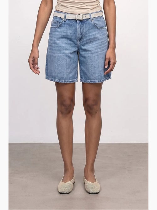 Shorts in denim a vita alta a gamba ampia con cintura dilvin - Kiabi Shorts in denim a vita alta a gamba ampia con cintura dilvin - Kiabi