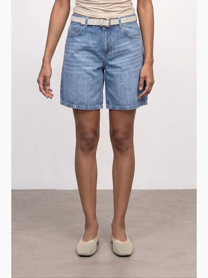 Shorts in denim a vita alta a gamba ampia con cintura dilvin Blu zaffiro - Kiabi