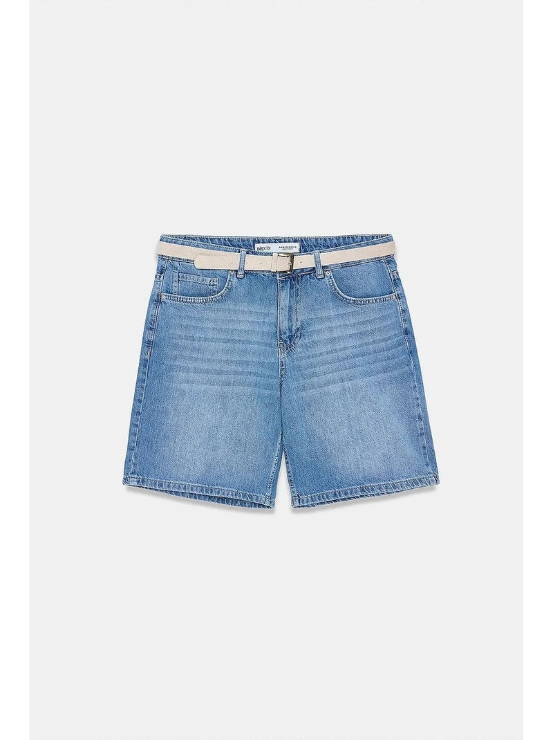 Shorts in denim a vita alta a gamba ampia con cintura dilvin Blu zaffiro - Kiabi